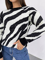 Стильний жіночий светр Ніккі принт зебра машинна в'язка з травкою Ssmk2166, фото 3