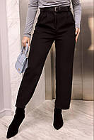 Черные прямые женские брюки-палаццо из практичной костюмной ткани