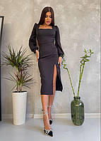 Строгое женское платье Элегантное чёрное платье Силуэтное красное платье Облегающее платье с разрезом 40/42,