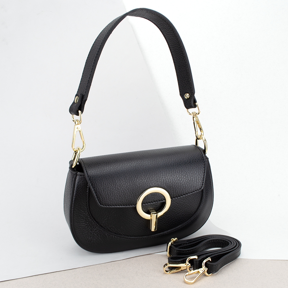 Сумка жіноча шкіряна маленька Virginia Conti 03438 овальна чорна, фото 1