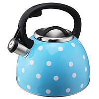 Чайник с свистком для газовой плиты Unique UN-5301 2,5л горошек. Цвет: голубой ZXAN