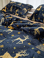 Новогодняя плюшевая постель Теплое постельное белье с Оленями 1000(велюровое постельное, зимняя постель)