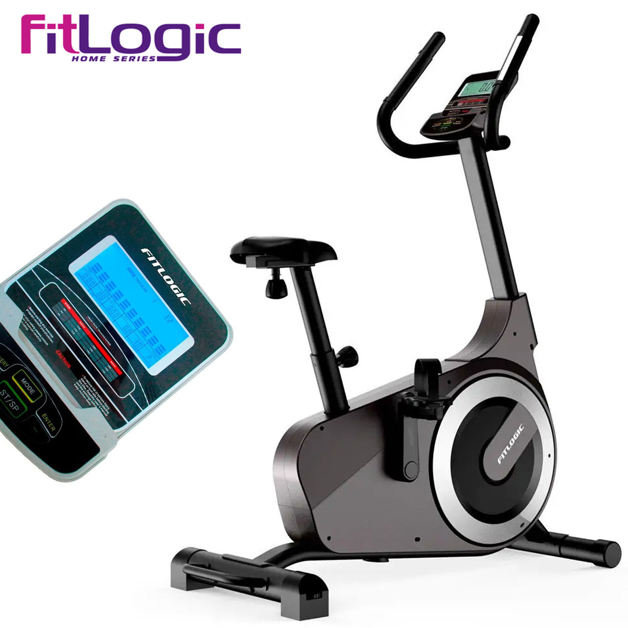 Велотренажер Fitlogic B1801 вертикальний До 120 кг. Електромагнітний. Маховик 9 кг.. З монітором