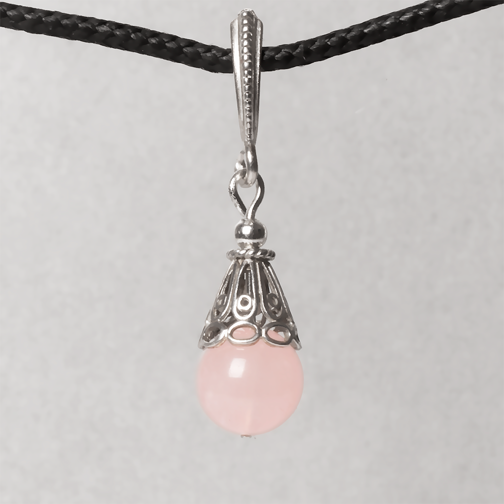 Рожевий кварц кулон срібло Ø10 мм, 2033КЛР