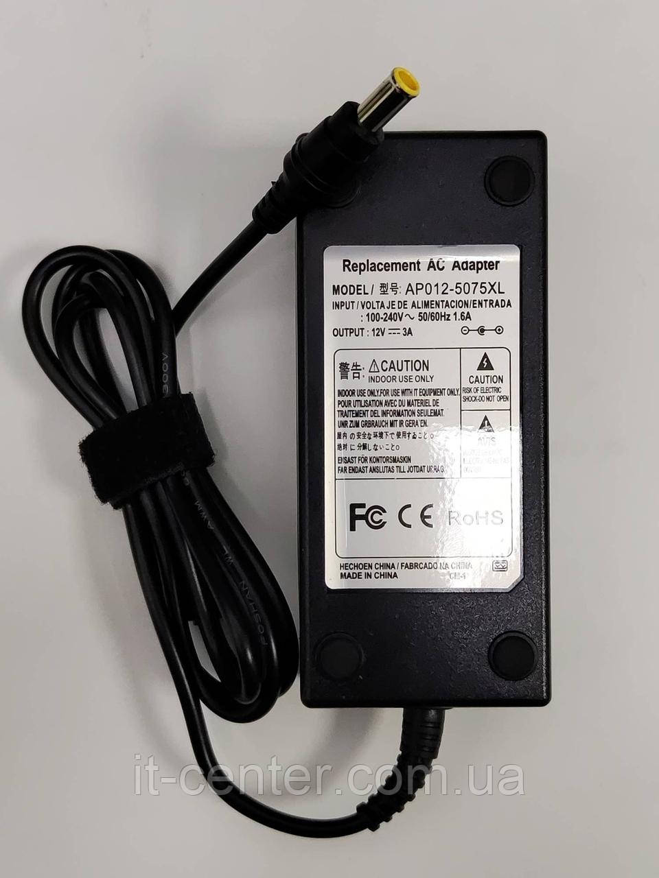 ЗП для LCD моніторів універсальний 12V/ 3A/ 36W/ 6.5*4.4mm