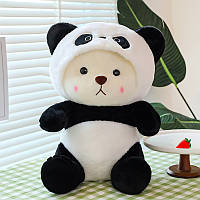 Мягкая игрушка медвежонок Тедди плюшевый в костюме панды 28 см Бело-черный