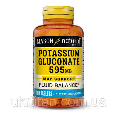 Оригінал! Мінерали Mason Natural Калій Глюконат 595мг, Potassium Gluconate, 100 таблеток (MAV06181) - Вища Якість!, фото 1