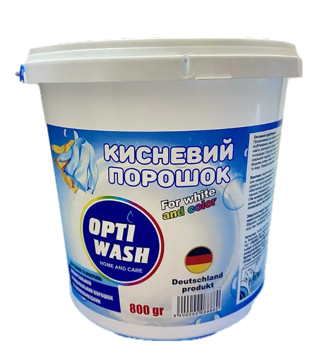 Кисневий порошок OptiWash для білих та кольорових тканин 800г