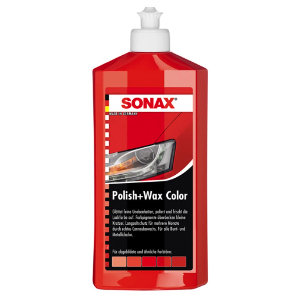 SONAX POLISH+WAX COLOR кольоровий поліроль з воском (чорний) 250 мл Червоний - фото 1 - id-p2045057963