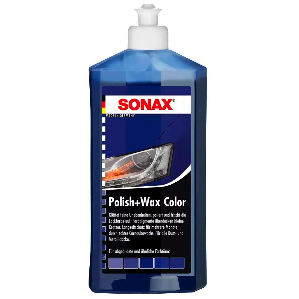 SONAX POLISH+WAX COLOR кольоровий поліроль з воском (чорний) 250 мл Синій - фото 1 - id-p2045057965