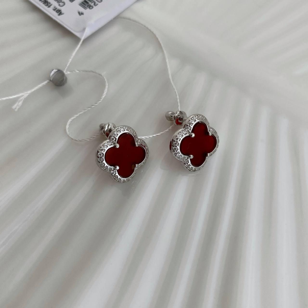 Срібні сережки Агат Конюшина 13 мм, фото 1