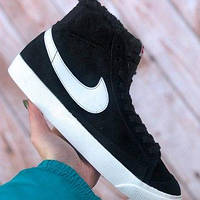 Мужские зимние кроссовки Nike Blazer Mid 77 Vintage Black Winter (черные) высокие кроссы арт7628 Найк