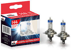Лампа автомобільна BLIK H4 12V 60/55W P43T+120% (к-т 2 шт)