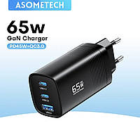 Быстрая интеллектуальная зарядка Asometech GaN 65W Type-C PD Quick Charge 3.0 Fast Charge.