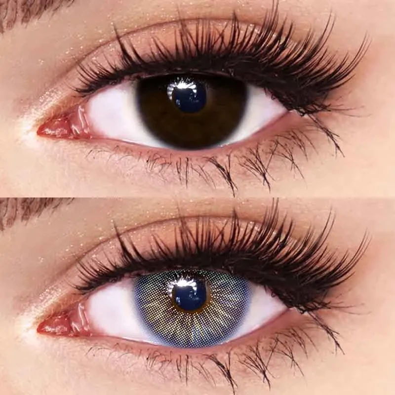 Голубые цветные контактные ЛИНЗЫ для глаз, отличное перекрытие своего цвета + КОНТЕЙНЕР для хранения. - фото 3 - id-p2048278505