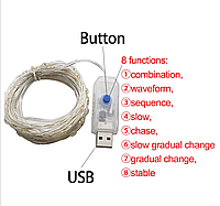 Лучшая цена! Гирлянда роса 8 РЕЖИМОВ usb 5 метров 50 led ip65 холодный белый