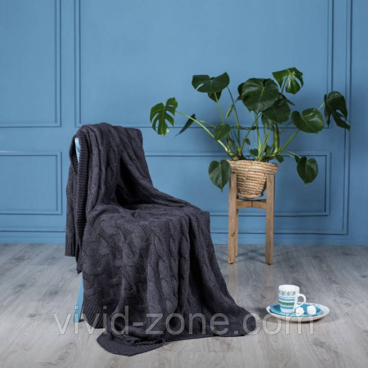 Плед вʼязаний  VividZone  РОМАНТИК 160*210 графіт