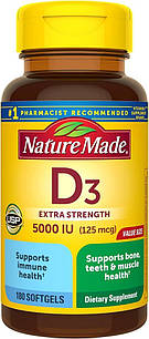 Nature Made D3 High Potency -5000 IU (125 мкг) вітамін D3, 180 капсул