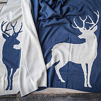 Плед вʼязаний Vividzone ОЛЕНЬ 100*180 синій/білий