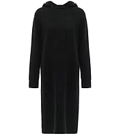 Женское длинное теплое платье с капюшоном черное, L