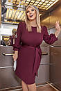 Жіноча стильна марсалова сукня міді з поясом і вирізами на рукавах батал, фото 2