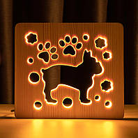 Светильник ночник ArtEco Light из дерева LED "Собака бульдожка" с пультом и регулировкой света, цвет теплый