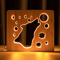 Светильник ночник ArtEco Light из дерева LED "Волк и луна" с пультом и регулировкой света, цвет теплый белый
