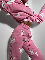 Спортивный женский прогулочный костюм Playboy на флисе (худи + штаны) Барби, 42/44