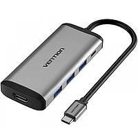 Хаб Vention Type-C to HDMI/USB3.0*3/PD Converter 0.15M Gray Metal Type (CNBHB)