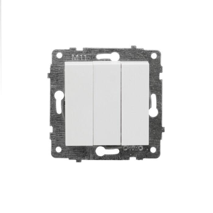 Механізм вимикача 3-клавішний білий OVIVO Electric серія GRANO (Без одинарної рамки)