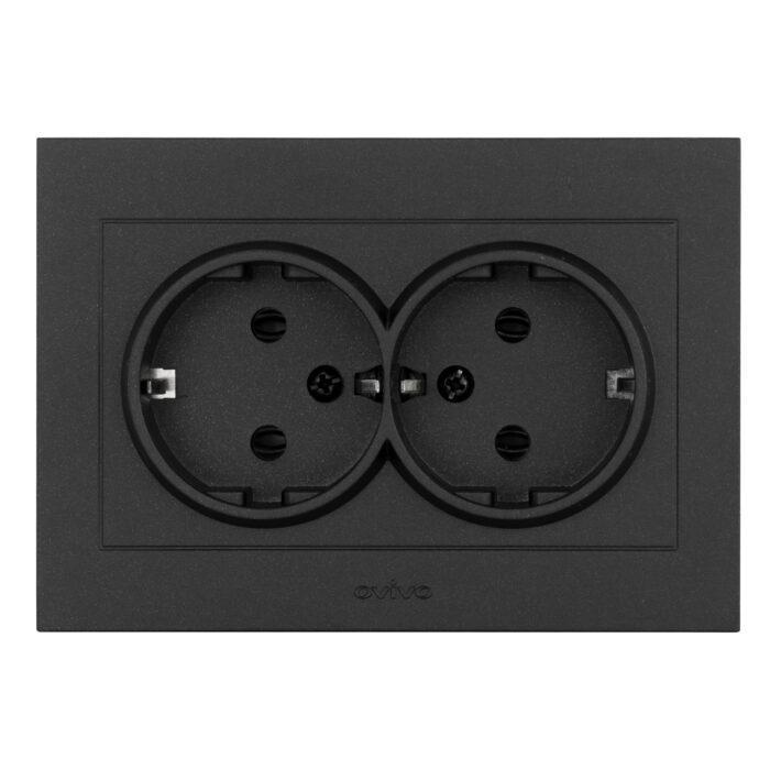 Розетка 2-а. з зазем GRANO чорний, фото 1