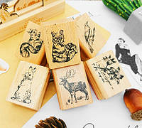 Набір дерев'яних штампів для скрапбукінгу "Тваринний світ" 6 печаток