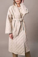 Пальто жіноче з еко шкіри молочного кольору 169748T Безкоштовна доставка