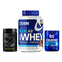 Blue Lab 100% Whey Premium Protein (2 kg caramel popcorn) + Micronized Creatine Monohydrate (500 g) + Qhush Black Pre-workout (220