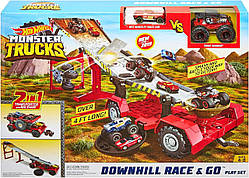 Ігровий набір трек Хот Вілс Монстер Пересувний трамплін Hot Wheels Monster Trucks Downhill Race&GO