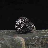 Мужское кольцо с головой льва с открытой пастью в европейском стиле, кольцо в виде льва - Власть, размер 18