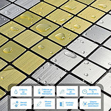 Самоклеюча алюмінієва плитка срібна із золотом мозаїка 300х300х3мм SW-00001826 (D), фото 3