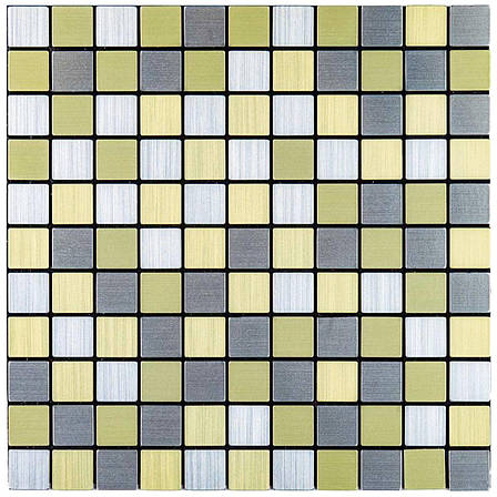 Самоклеюча алюмінієва плитка срібна із золотом шахівниця 300х300х3мм SW-00001827 (D), фото 2