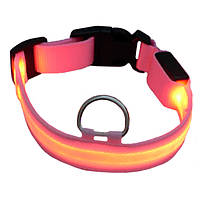 Светодиодный нейлоновый ошейник для собак с USB зарядкой (розовый, M)