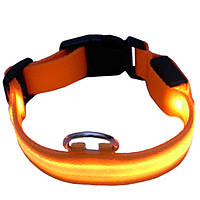 Светодиодный нейлоновый ошейник для собак с USB зарядкой (оранжевый, M)
