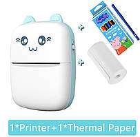 Дитячий міні принтер, Портативний термопринтер + Папір, Блакитний