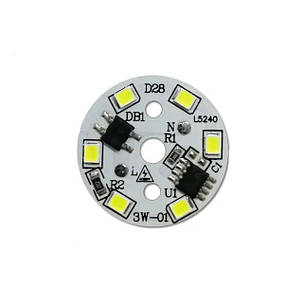 Світлодіодний LED-модуль 3 Вт, 28 мм AC220В плата для ремонту ламп 3 Вт, теплий білий, фото 1