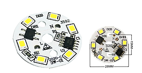 Світлодіодний LED-модуль 3 Вт, 28 мм AC220В плата для ремонту ламп 3 Вт, теплий білий, фото 4