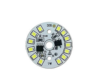 Світлодіодний LED-модуль 7Вт, 35мм AC220В плата для ремонту ламп 7Вт, холодний білий, фото 1
