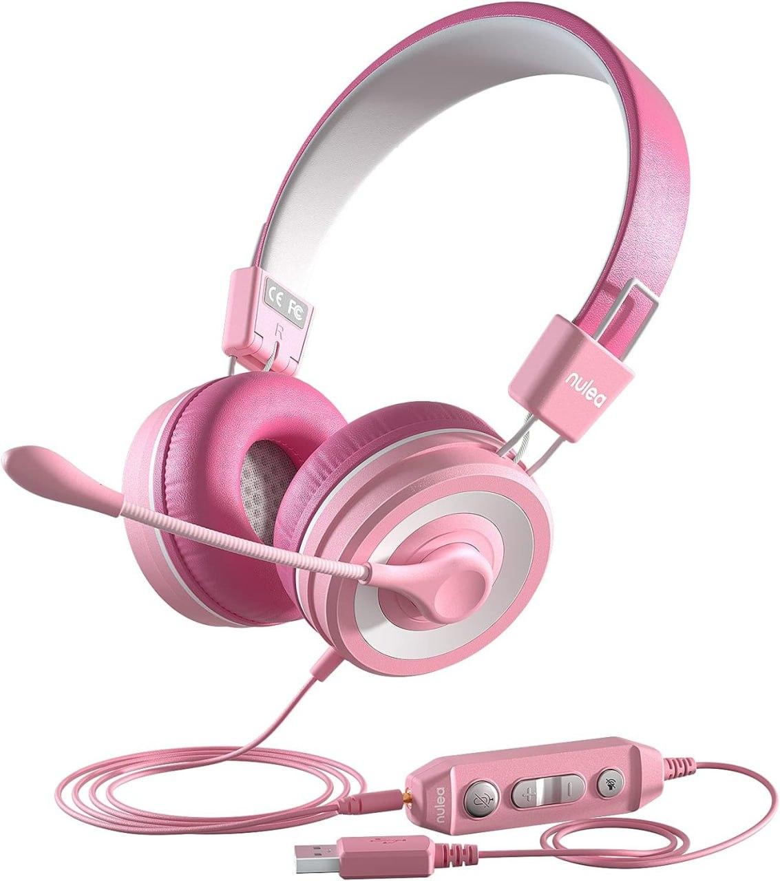 Навушники Nulaxy HED-539 рожеві, з мікрофоном USB-гарнітура Навушники для роботи за комп'ютером Pink