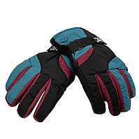 Водоотталкивающие детские лыжные перчатки, 22 см, размер 14, бірюзово-бордовий, плащевка, флис (519407)