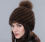 Жіноча норкова шапка з бубоном вишнева, фото 3