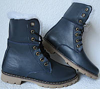 Стильные зимние женские сапоги темно-синие, теплые ботинки