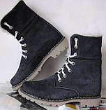 Стильні зимові жіночі чоботи темно-синій нубук, теплі черевики, фото 3