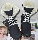 Стильні зимові жіночі чоботи темно-синій нубук, теплі черевики, фото 4